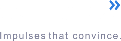 Logo with the text "comprex" and a slogan underneath saying "Impulses that convince." Two blue arrows are above the slogan, hinting at effective Rohrreinigung.